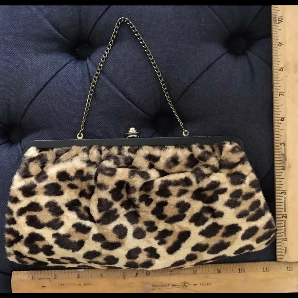 Vintage frame top handle Purse Bag leopard cheetah animal print faux fur - Picture 13 of 15